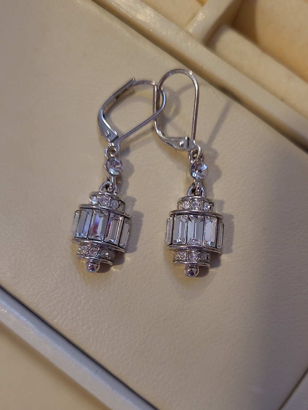 Silver Crystal Drop Earrings - Elegant Clear Stone Dangle - Picture 3 of 6